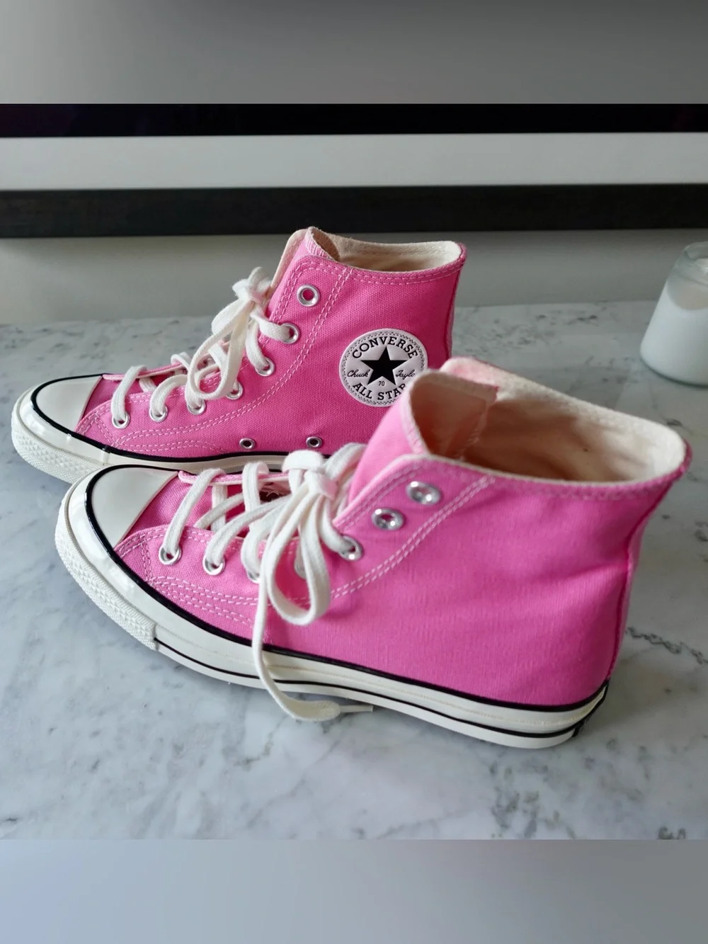 Women’s Converse High Top Barbie Sneakers in Bright Pink and White - Picture 2 of 8